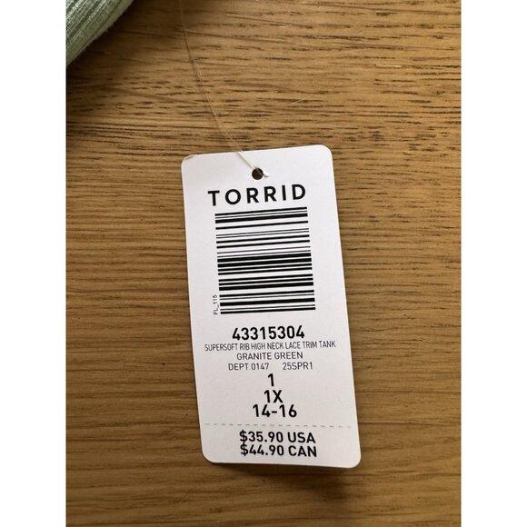 Torrid Super Soft Light Rib Knit Granite Green Tank Top Plus Sz 1X Lace Trim NWT - Picture 6 of 11